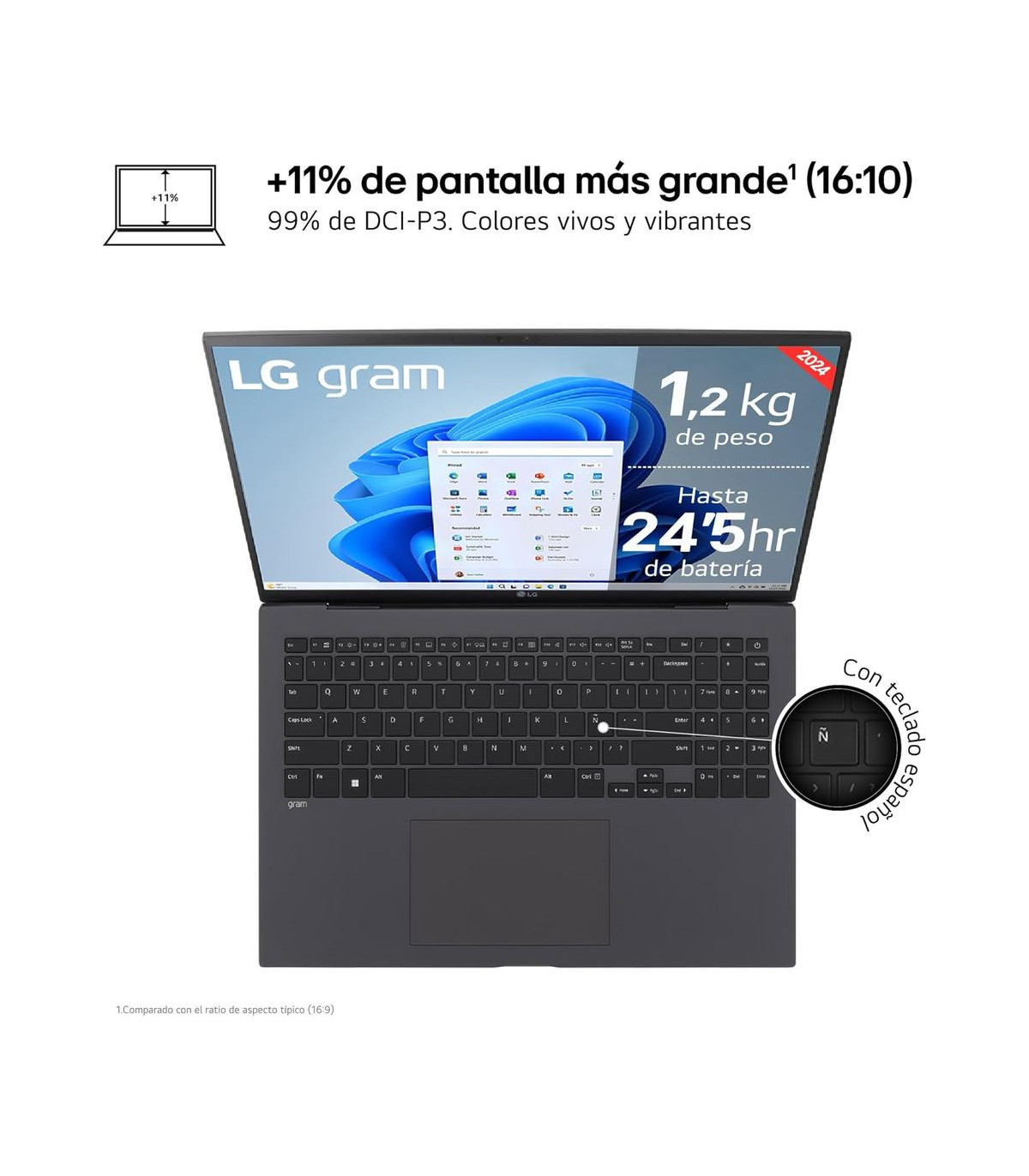 Portatil lg gram 16z90t - g intel core ultra 7 255h 32gb ssd1tb w11 16 pulgadas