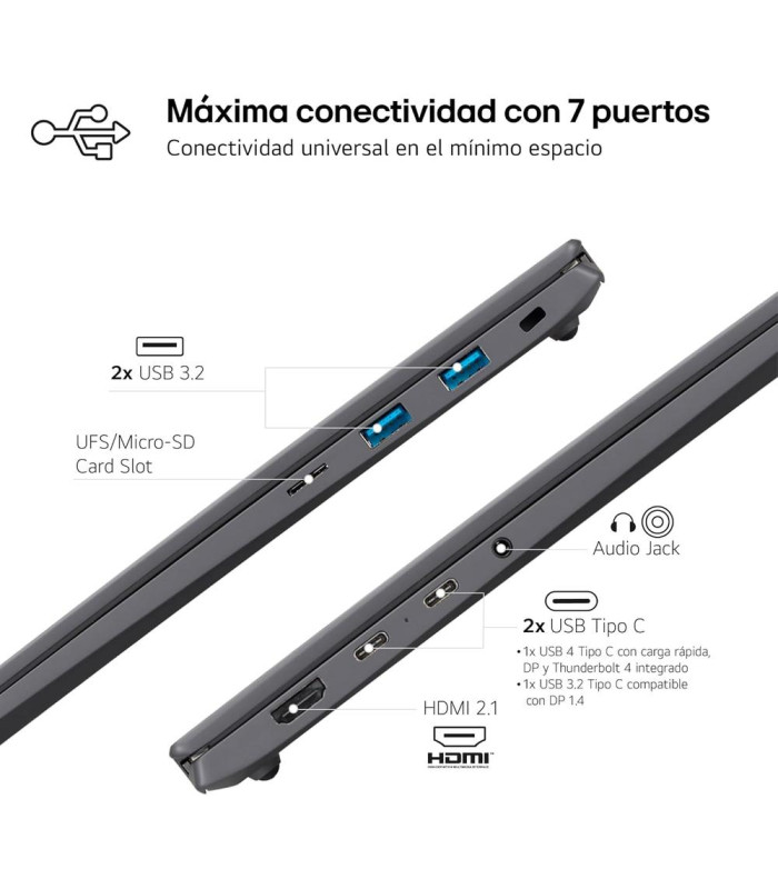 Portatil lg gram 16z90t - g intel core ultra 7 255h 32gb ssd1tb w11 16 pulgadas