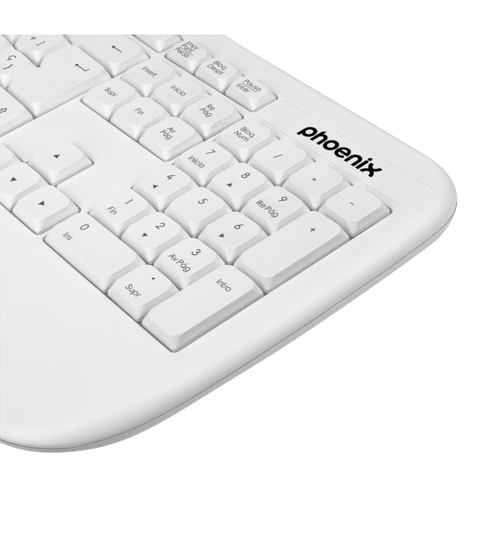 Phoenix k201 teclado ergonómico inalámbrico 2.4ghz blanco