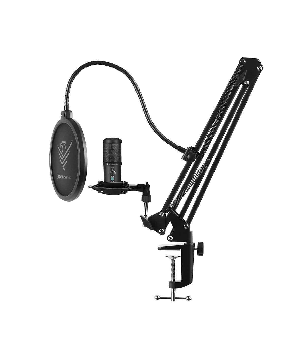 Kit microfono phoenix streamcast pro gaming conector usb - brazo articulado - filtro antipop y montura antivibración