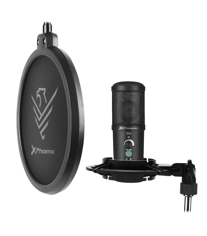 Kit microfono phoenix streamcast pro gaming conector usb - brazo articulado - filtro antipop y montura antivibración