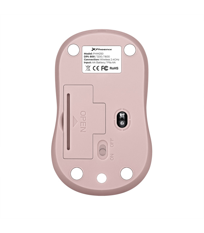 Phoenix m250 ratón inalámbrico 2.4 ghz receptor usb hasta 1600 dpi compatible con pc mac portátil color rosa