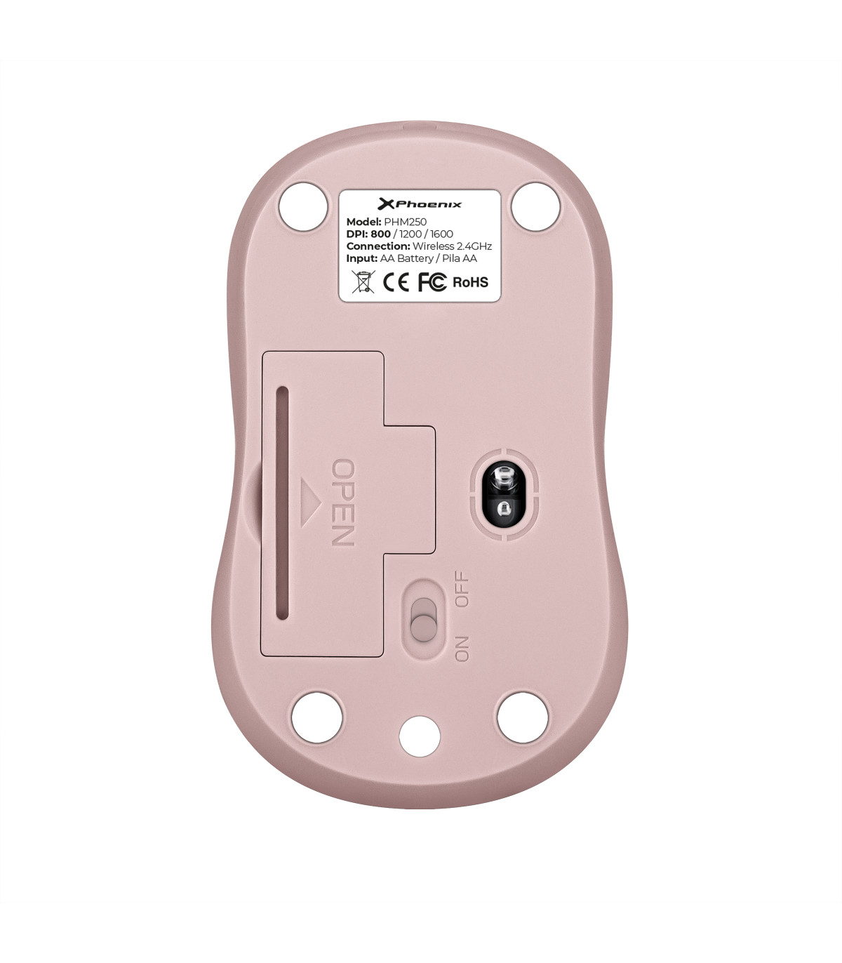 Phoenix m250 ratón inalámbrico 2.4 ghz receptor usb hasta 1600 dpi compatible con pc mac portátil color rosa