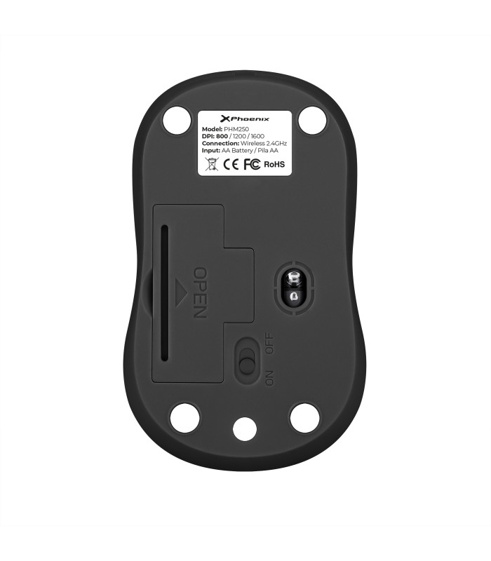 Phoenix m250 ratón inalámbrico 2.4 ghz receptor usb hasta 1600 dpi compatible con pc mac portátil color negro