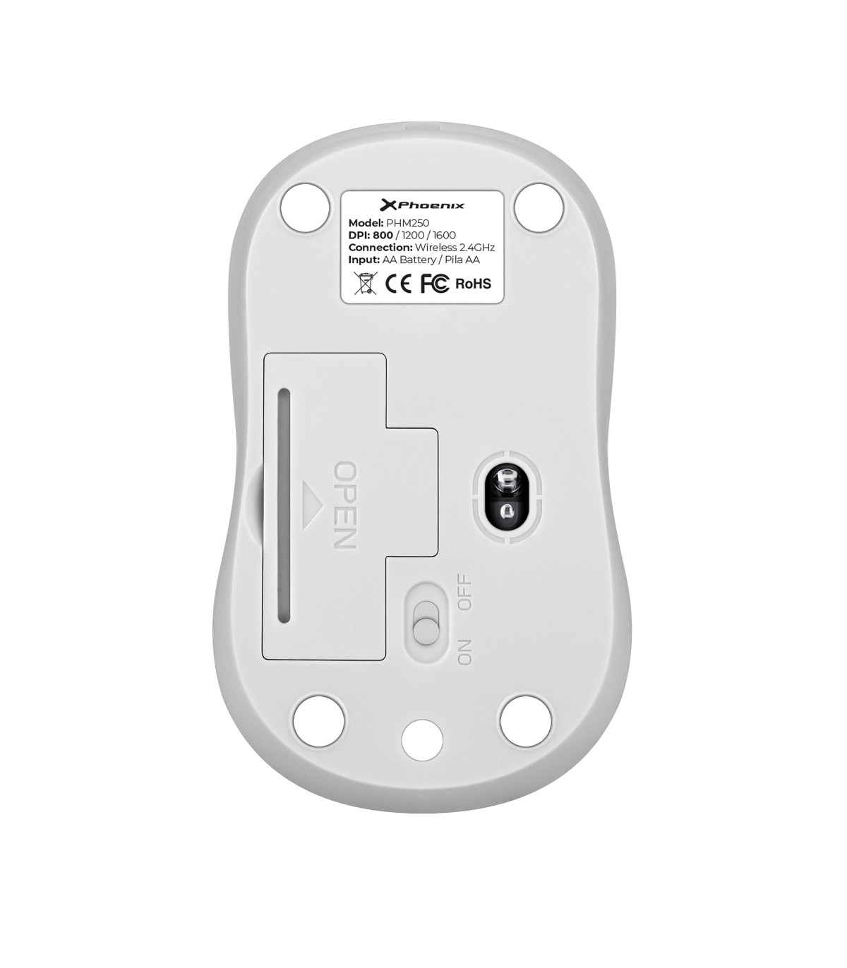 Phoenix m250 ratón inalámbrico 2.4 ghz receptor usb hasta 1600 dpi compatible con pc mac portátil color blanco