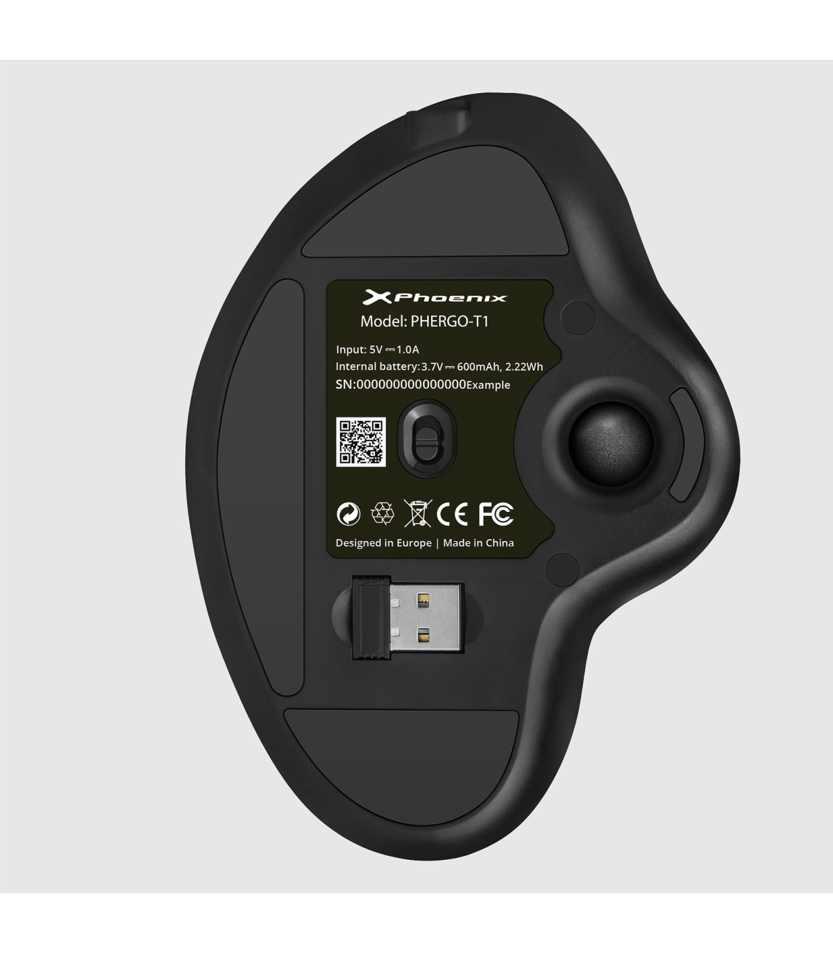 Ratón inalambrico phoenix ergo t1 ergonomico trackball batería recargable multidispositivo