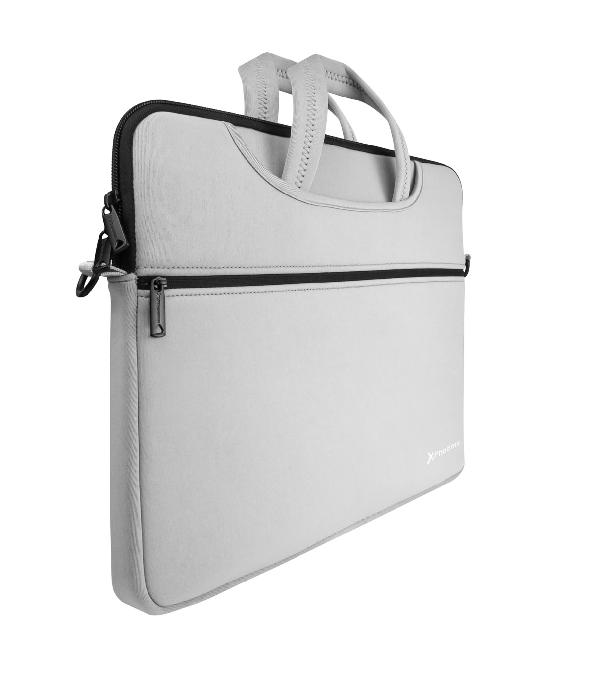 Funda maletin neopreno phoenix para portátil o tablet hasta 14 pulgadas interior terciopelo gris