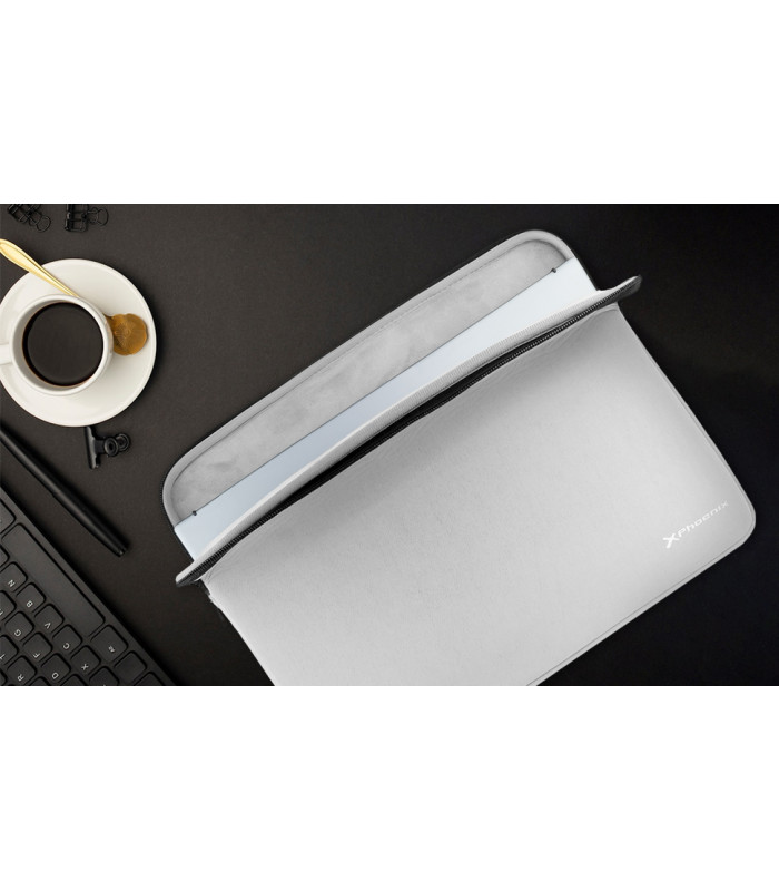 Funda de neopreno phoenix para tablet o portátil 14 pulgadas interior terciopelo gris