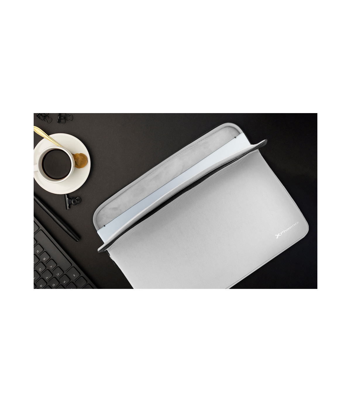 Funda de neopreno phoenix para tablet o portátil 14 pulgadas interior terciopelo gris