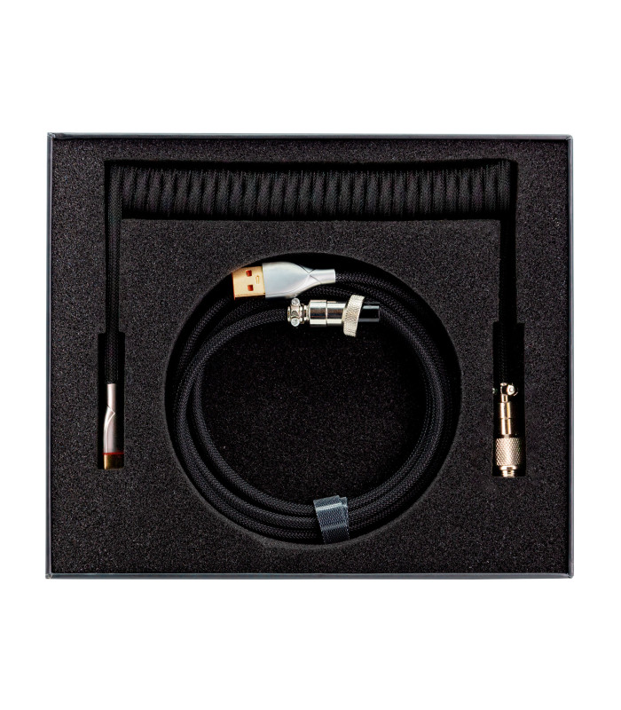 Phoenix kioru cable aviador en espiral con conector tipo c para teclados gaming negro