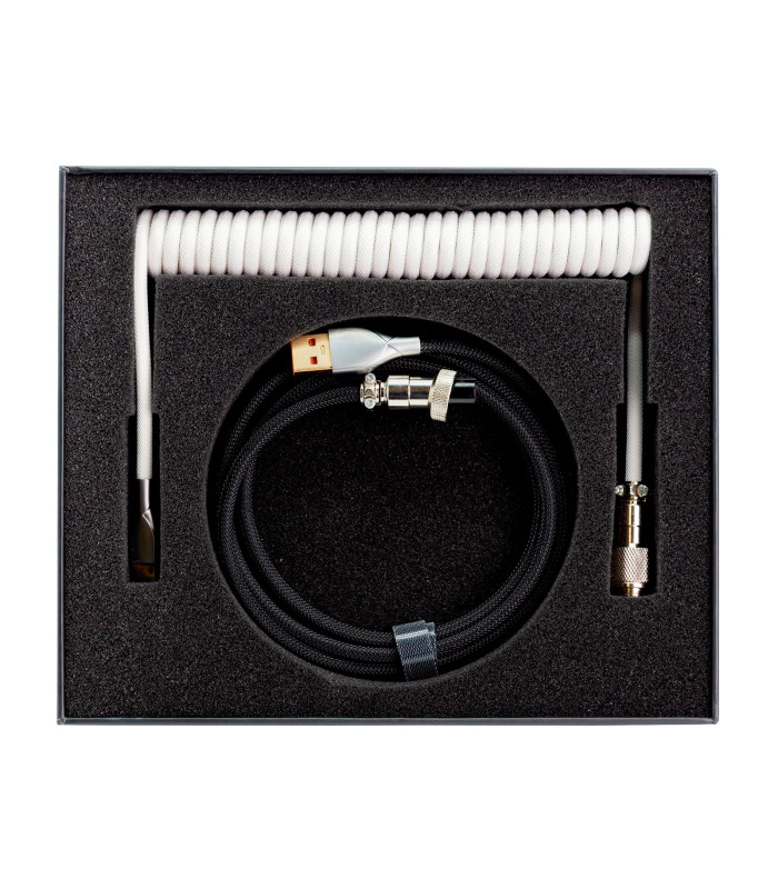 Phoenix kioru cable aviador en espiral con conector tipo c para teclados gaming negro y blanco