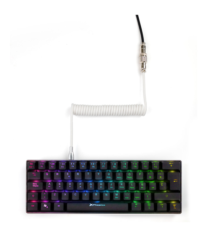 Phoenix kioru cable aviador en espiral con conector tipo c para teclados gaming negro y blanco