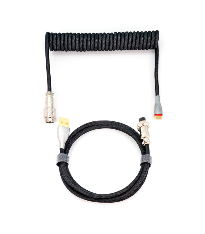 Phoenix kioru cable aviador en espiral con conector tipo c para teclados gaming negro y gris
