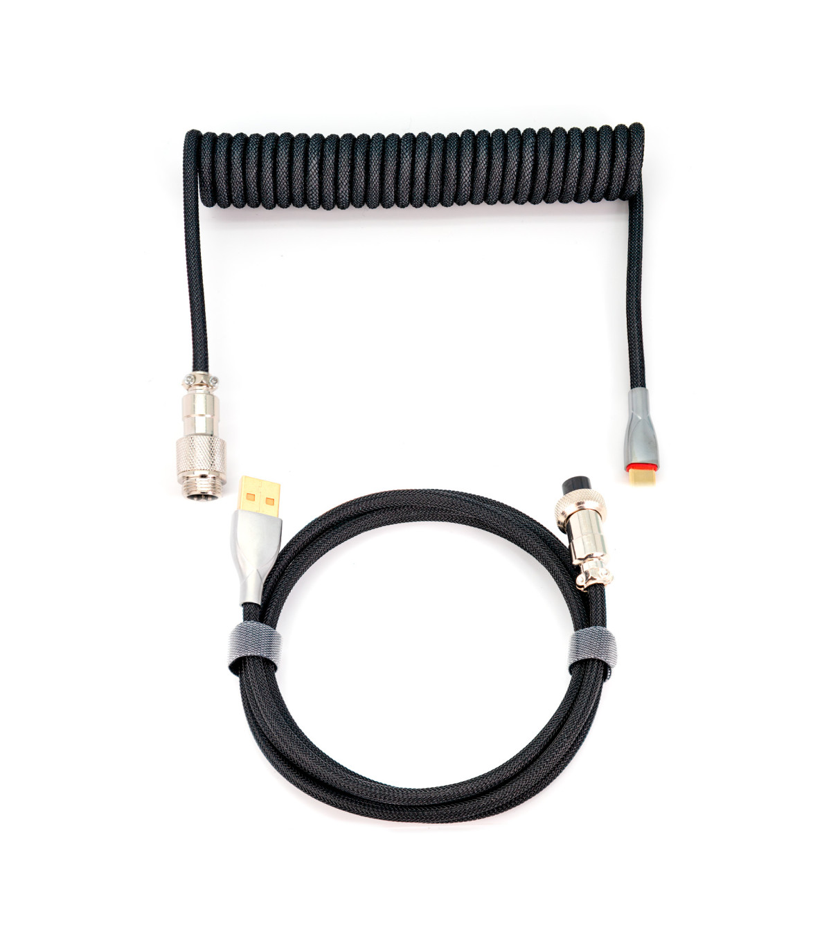 Phoenix kioru cable aviador en espiral con conector tipo c para teclados gaming negro y gris