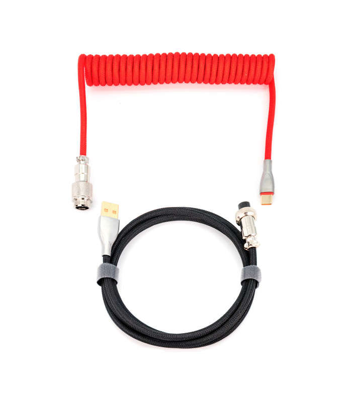 Phoenix kioru cable aviador en espiral con conector tipo c para teclados gaming negro y rojo