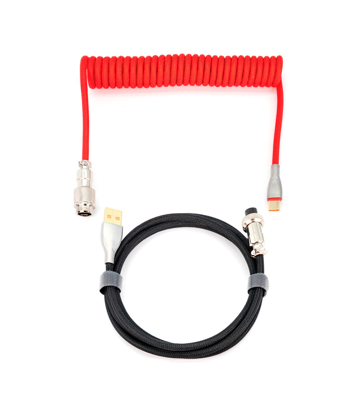 Phoenix kioru cable aviador en espiral con conector tipo c para teclados gaming negro y rojo