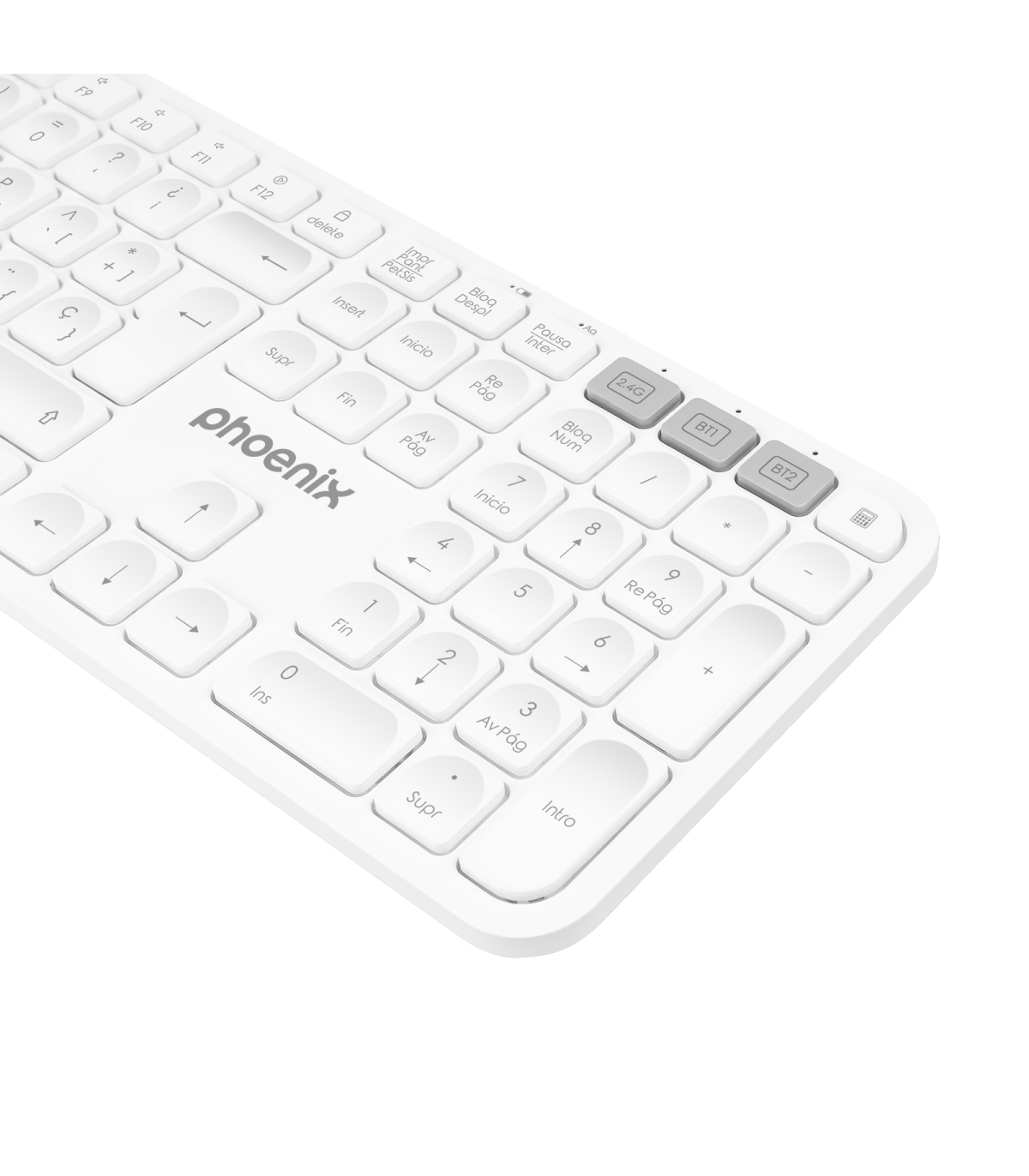 Teclado inalámbrico multidispositivo phoenix k300 blueooth dual y 2.4ghz blanco