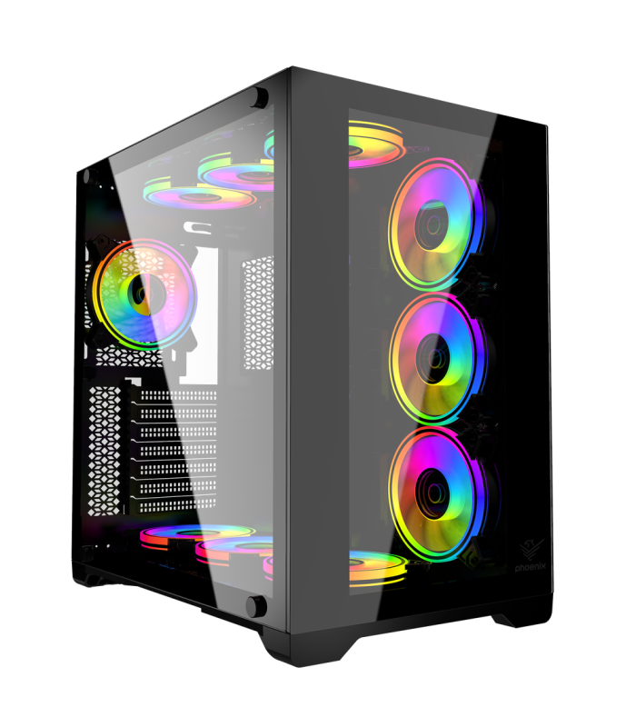 Caja ordenador phoenix gaming zephyr cubo atx doble cristal templado soporte gpu hasta 380mm