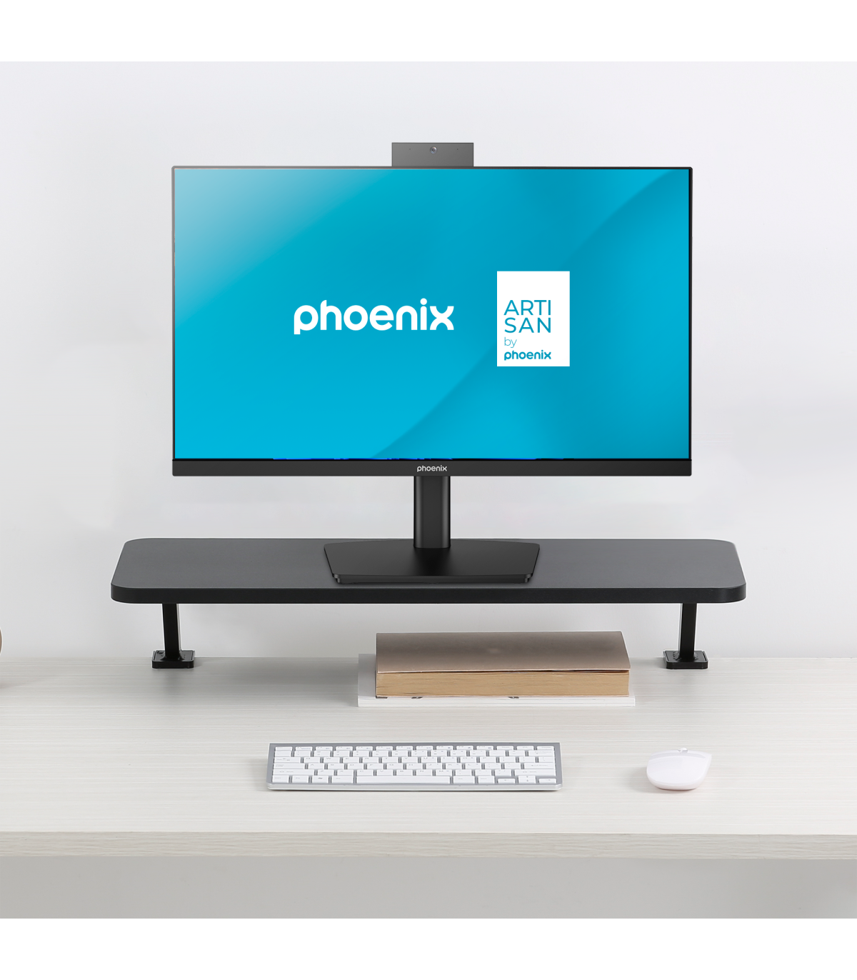 Elevador soporte de monitor para escritorio mesa gaming phoenix riser pro 65 x 26 cm madera mdf fijación universal ajustable