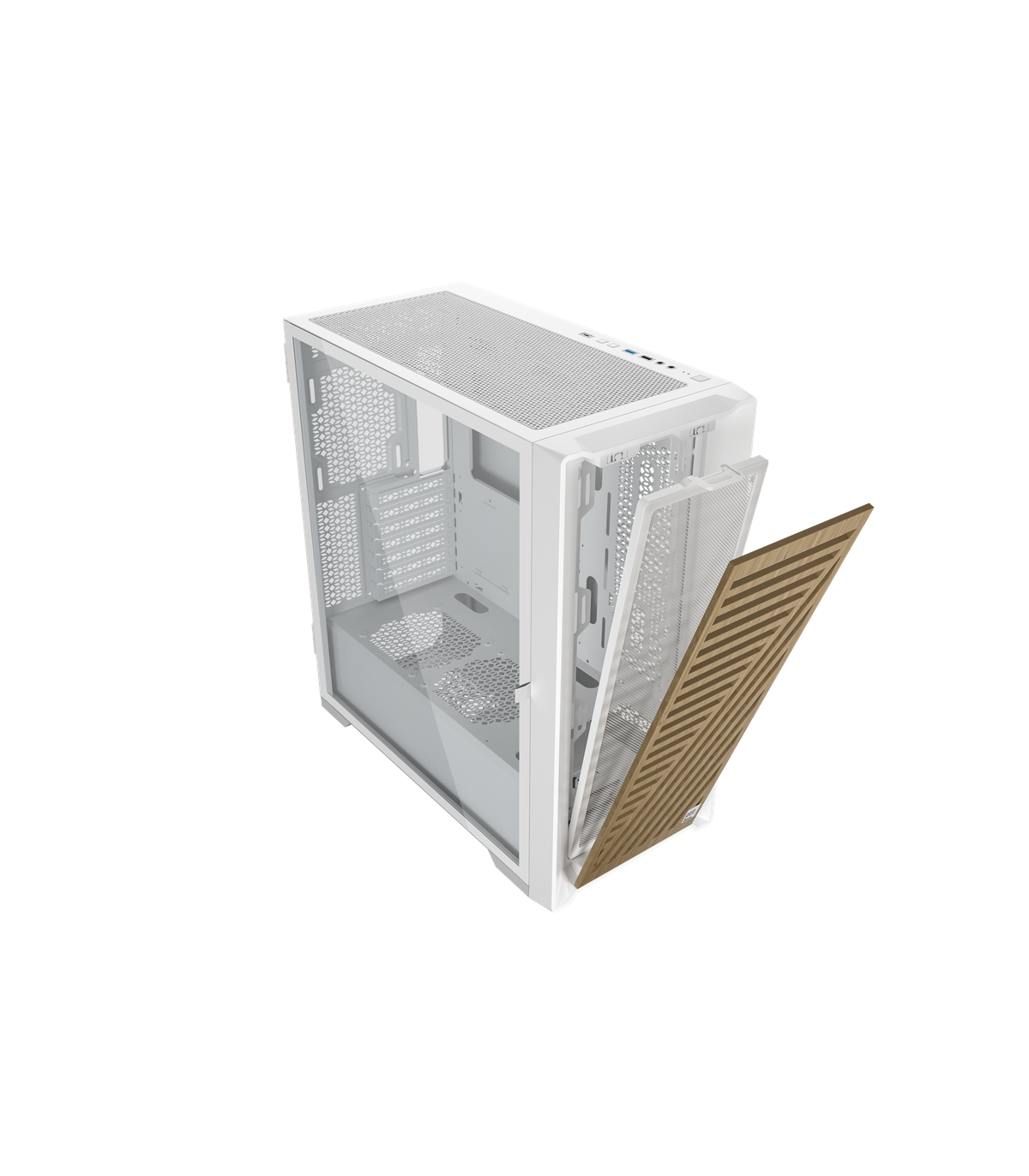 Caja ordenador phoenix gaming artisan noble blanca frontal de madera atx filtros antipolvo tipo c
