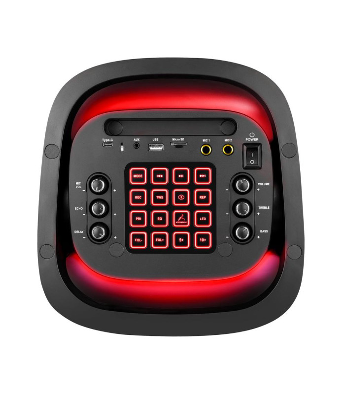 Altavoz rumbleboss phoenix 80w rms batería 4000 mah función karaoke 2 microfonos inalambricos incluidos