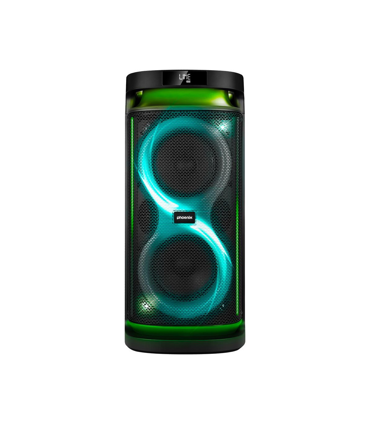 Altavoz rumbleboss phoenix 80w rms batería 4000 mah función karaoke 2 microfonos inalambricos incluidos