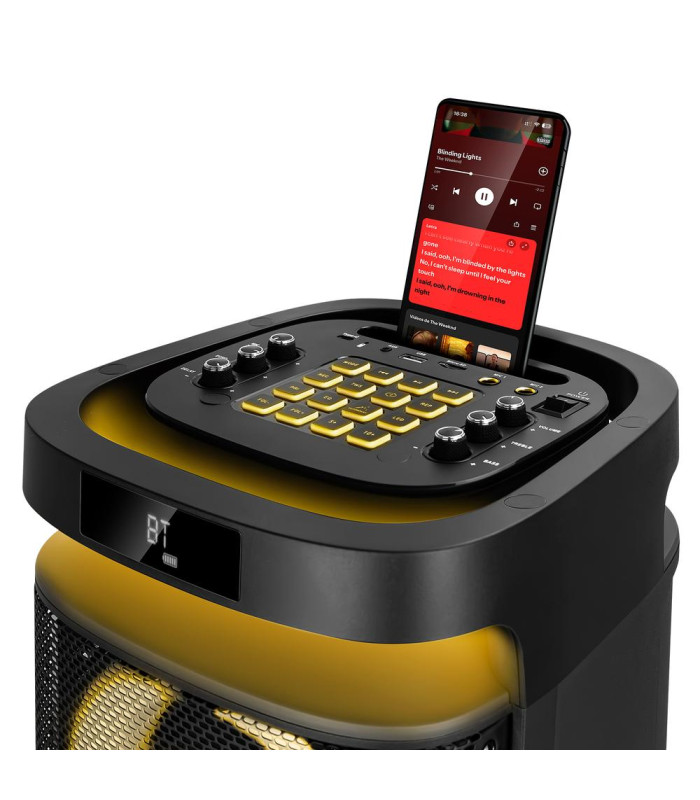 Altavoz rumbleboss phoenix 80w rms batería 4000 mah función karaoke 2 microfonos inalambricos incluidos