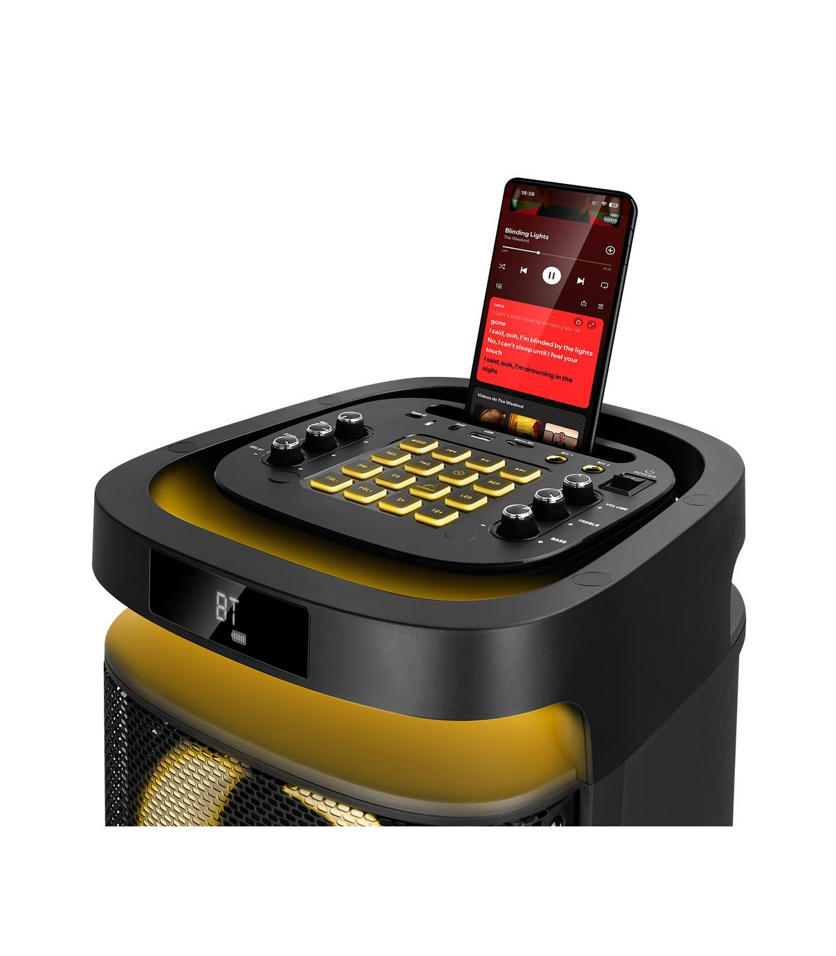 Altavoz rumbleboss phoenix 80w rms batería 4000 mah función karaoke 2 microfonos inalambricos incluidos