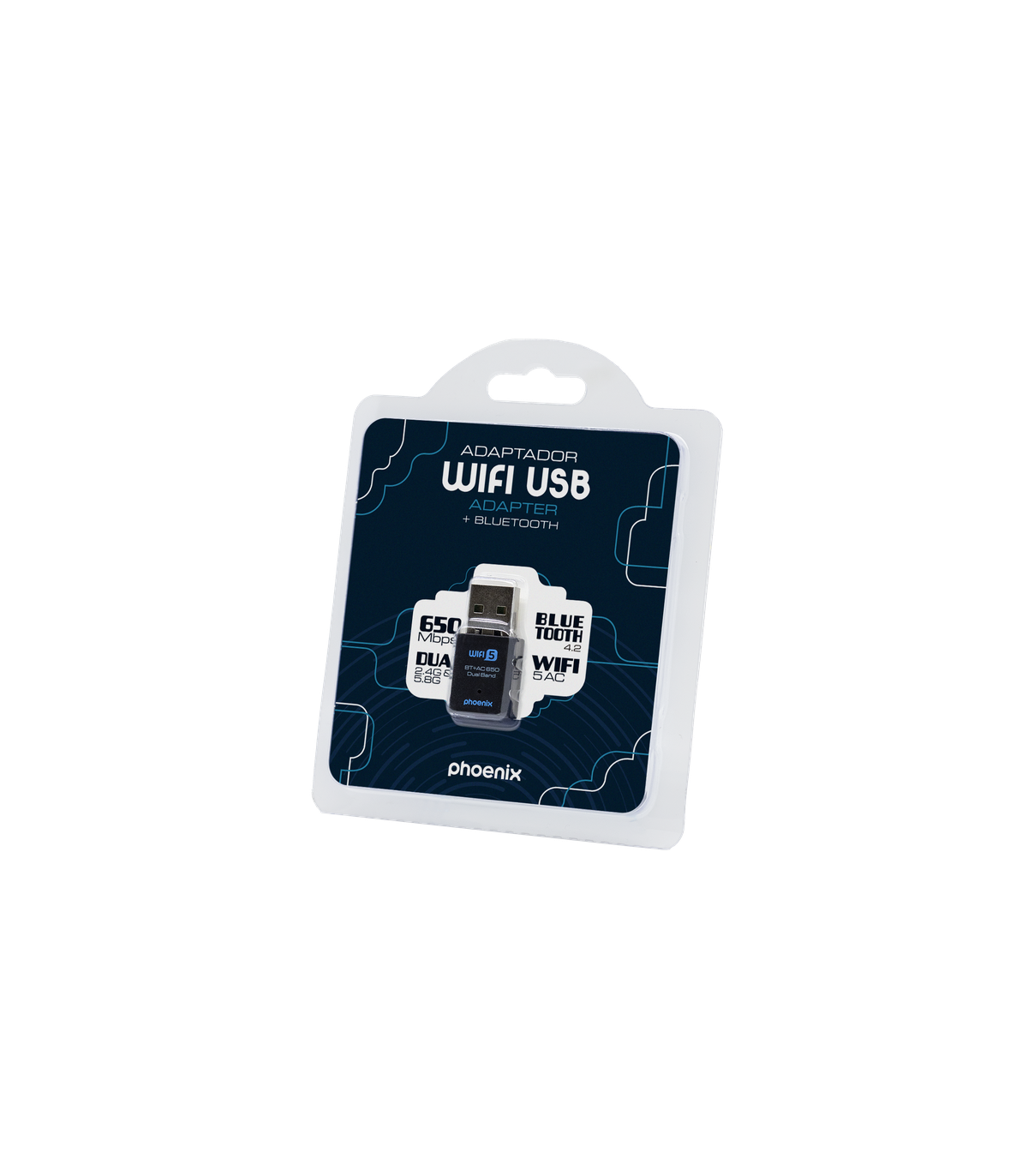 Nano adaptador phoenix receptor de red wifi bluetooth 2 en 1 650mbps dual band