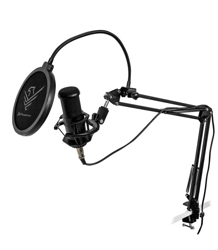 Kit microfono phoenix streamcast pro gaming conector jack - brazo articulado - filtro antipop y montura antivibración