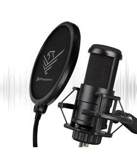 Kit microfono phoenix streamcast pro gaming conector jack - brazo articulado - filtro antipop y montura antivibración