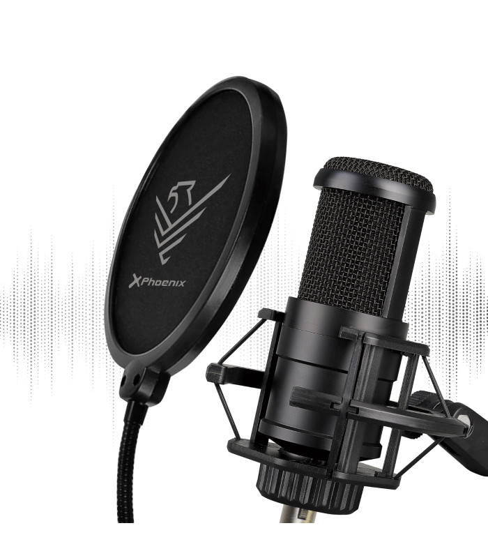 Kit microfono phoenix streamcast pro gaming conector jack - brazo articulado - filtro antipop y montura antivibración