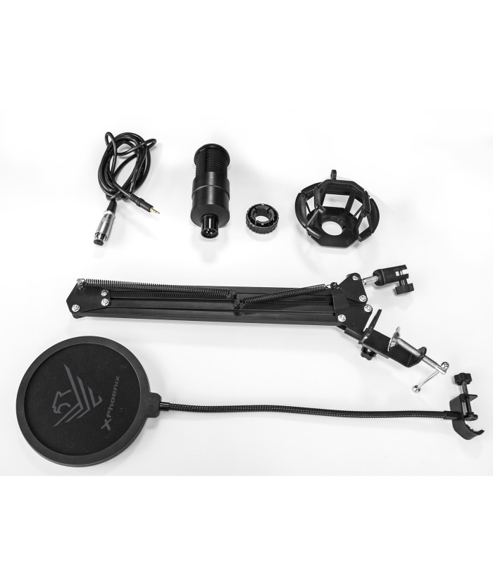 Kit microfono phoenix streamcast pro gaming conector jack - brazo articulado - filtro antipop y montura antivibración
