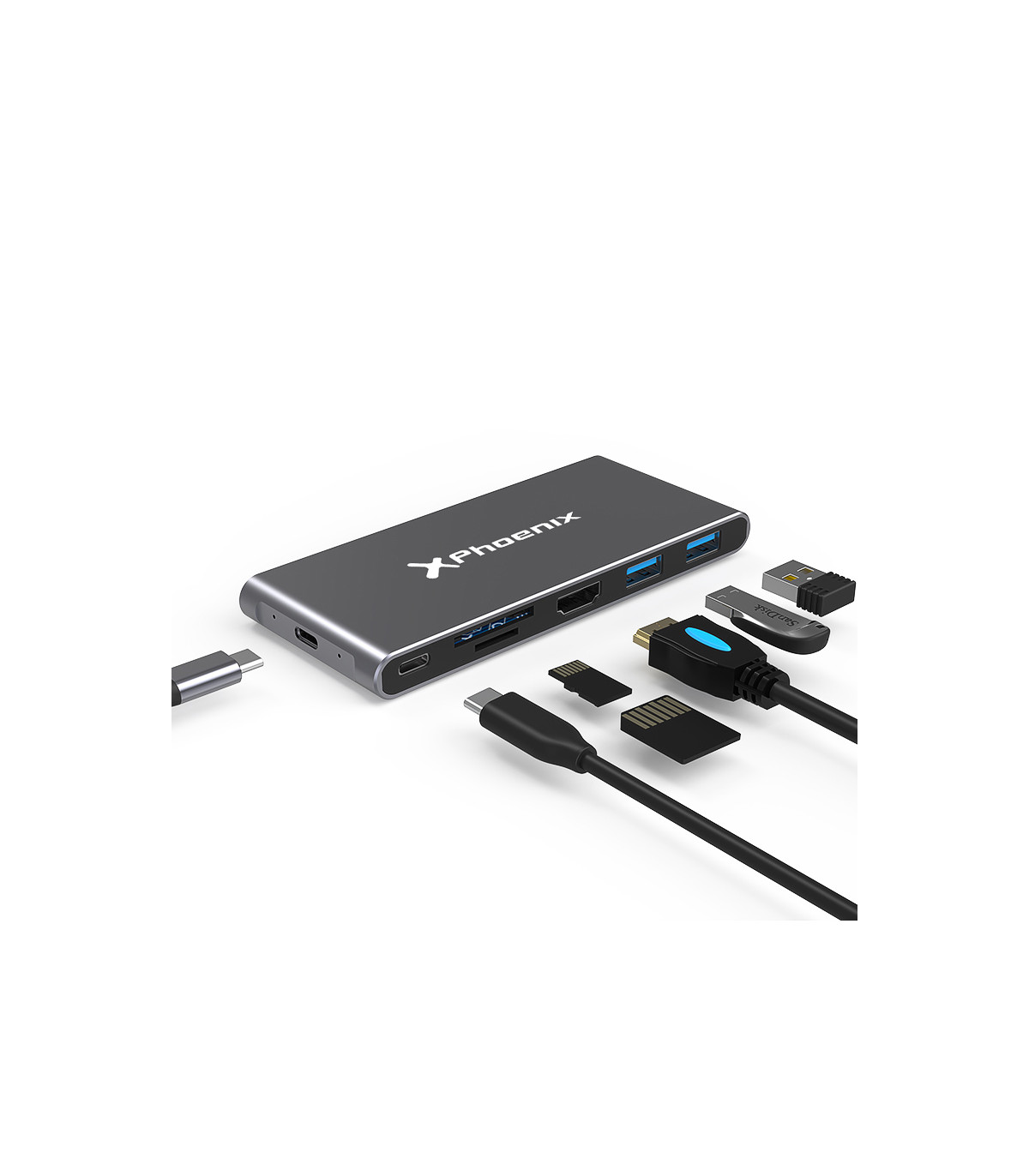 Docking caja externa phoenix para disco m.2 con hub usb tipo c 6 en 1