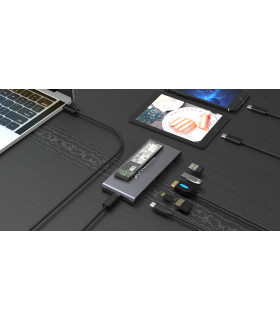 Docking caja externa phoenix para disco m.2 con hub usb tipo c 6 en 1