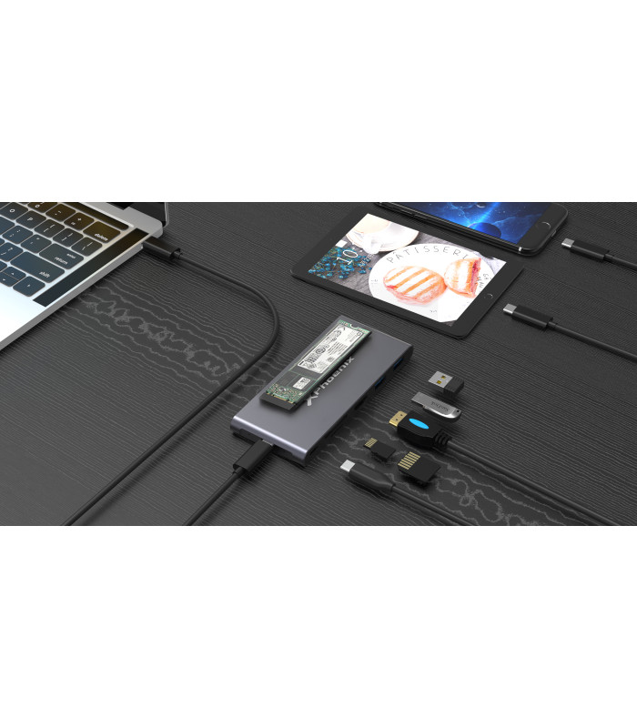 Docking caja externa phoenix para disco m.2 con hub usb tipo c 6 en 1