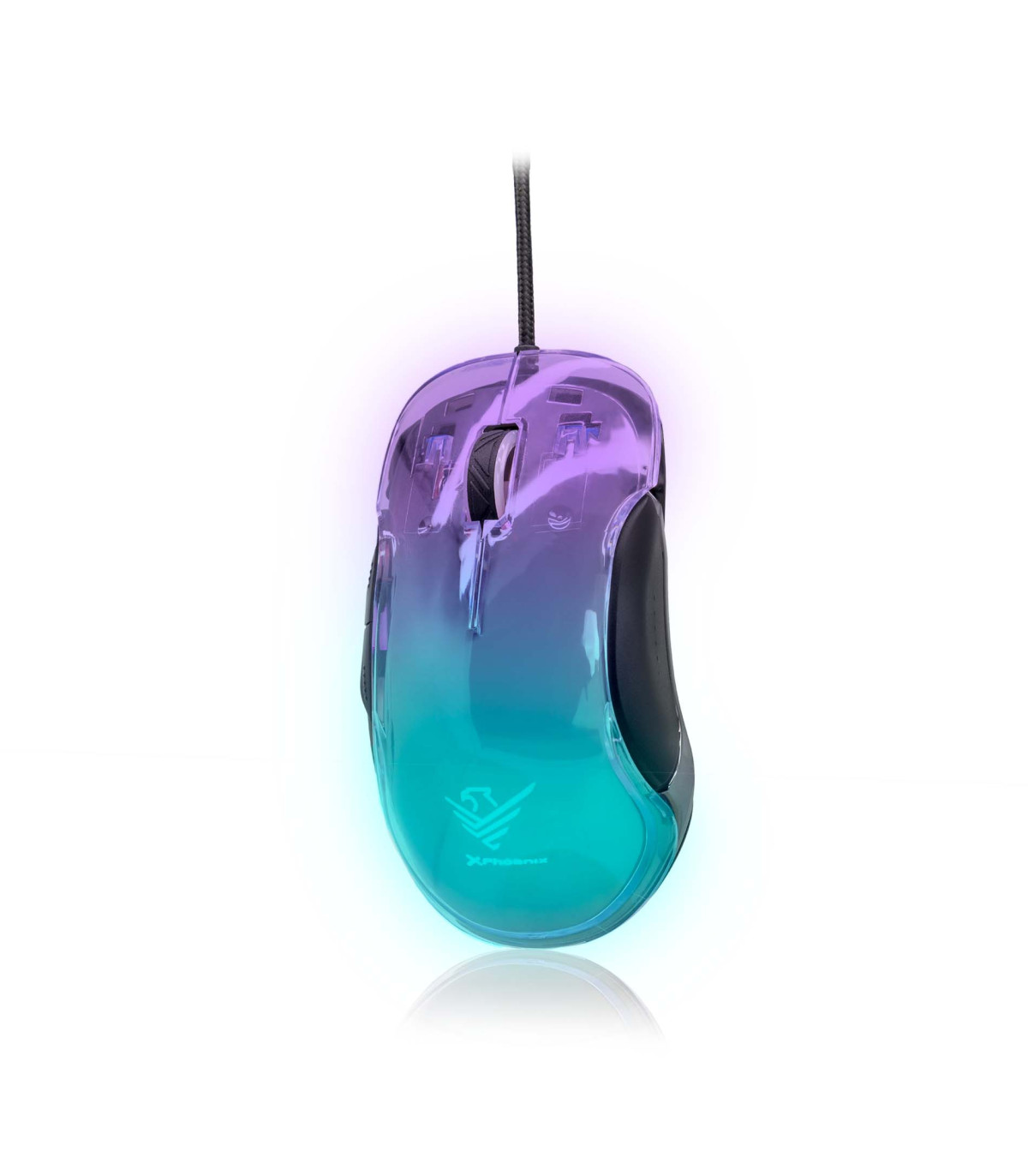 Ratón gaming phoenix banshee transparente rgb 10000 dpi con cable