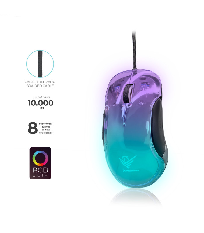 Ratón gaming phoenix banshee transparente rgb 10000 dpi con cable