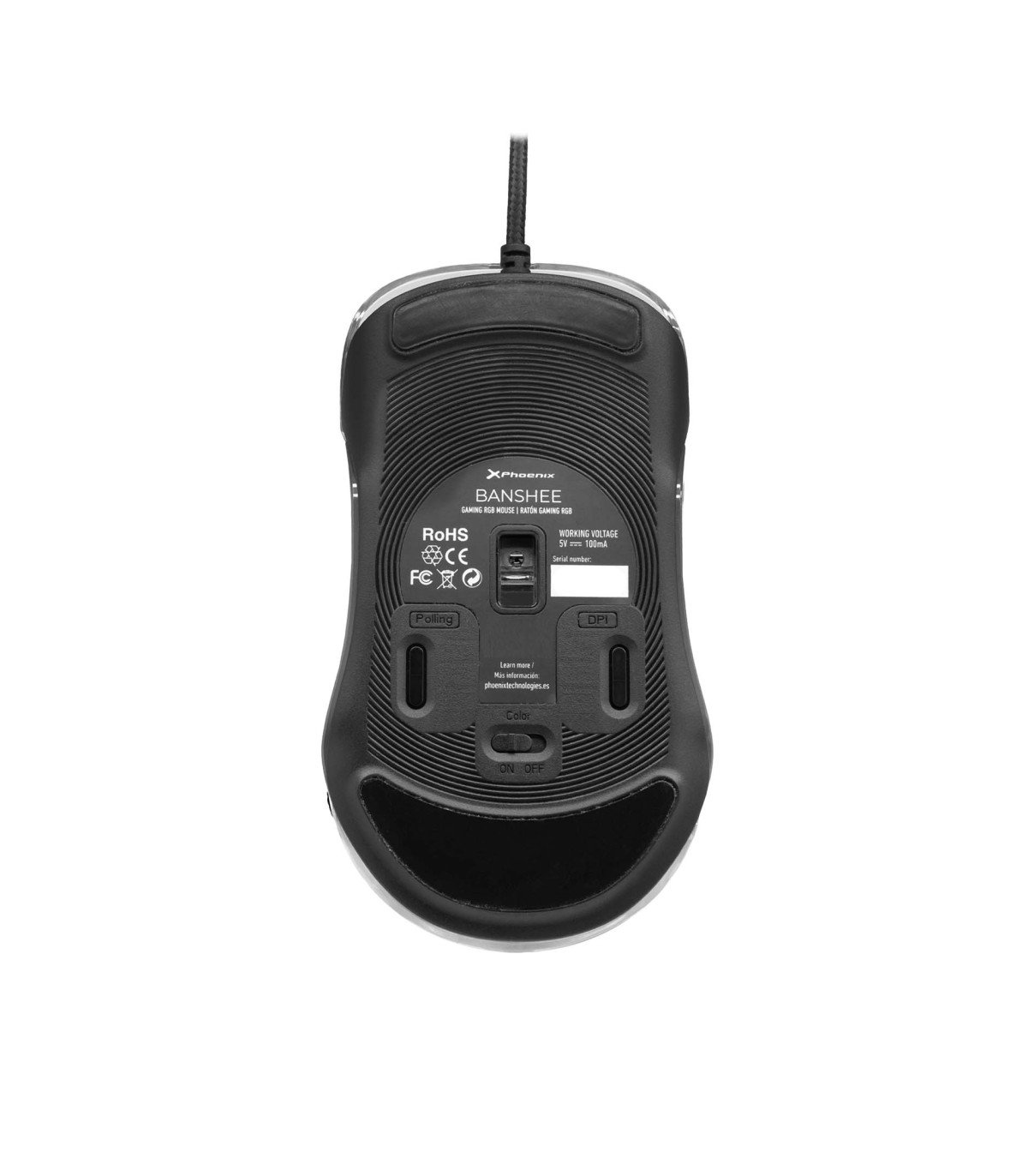 Ratón gaming phoenix banshee transparente rgb 10000 dpi con cable