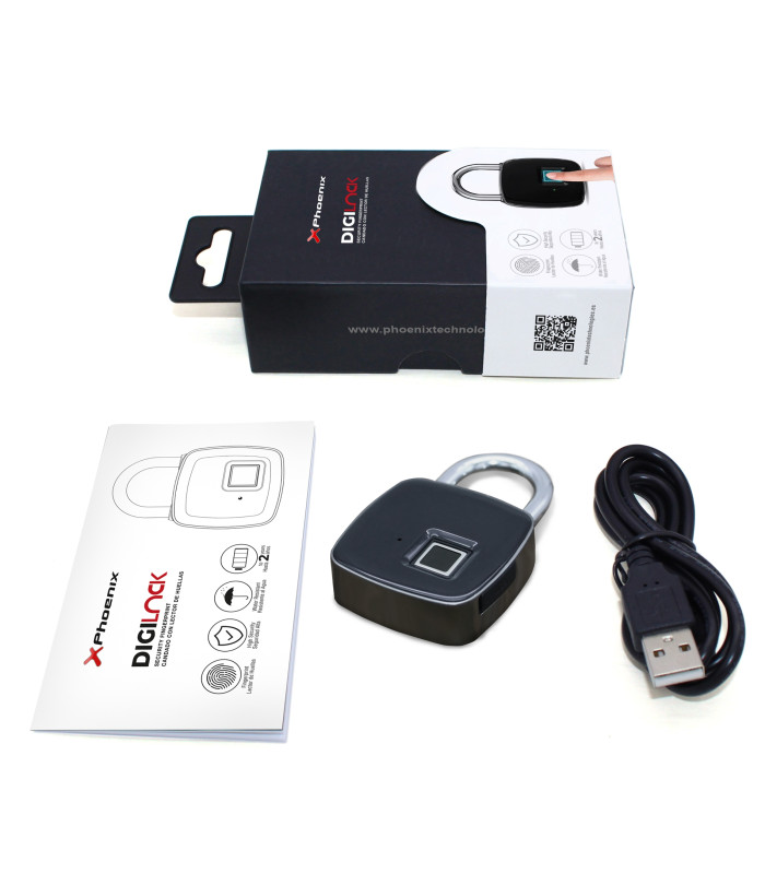 Candado con huella dactilar phoenix - hasta 10 personas distintas - resistente al agua ip65 uso exterior