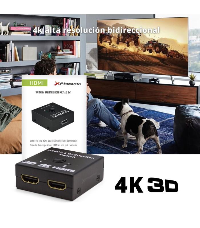 Hub 2 hdmi splitter 4k con conmutador manual