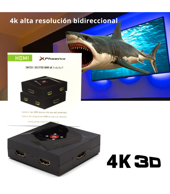 Hub 4 hdmi splitter bidireccional 4k