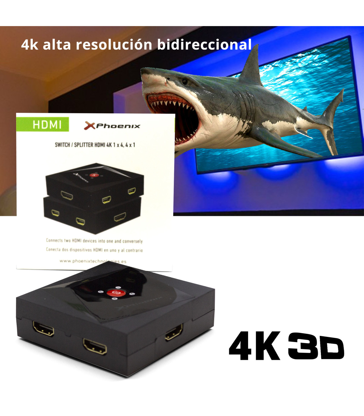 Hub 4 hdmi splitter bidireccional 4k