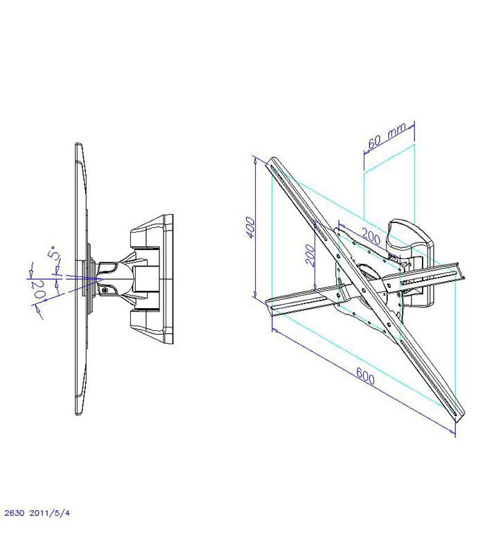 Soporte articulado de pared phoenix para pantalla tv rotacion  giro e inclinacion 20º hasta 35 kg gris metalizado