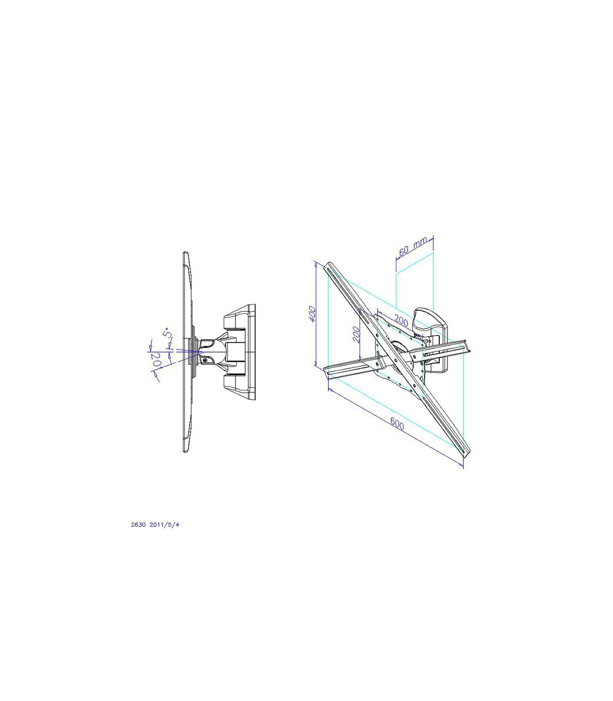 Soporte articulado de pared phoenix para pantalla tv rotacion  giro e inclinacion 20º hasta 35 kg gris metalizado