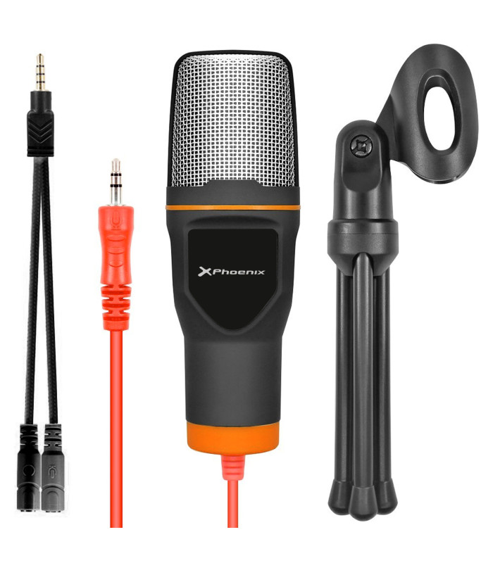 Microfono phoenix multimedia podcaststudio con cable jack para pc ordenador conferencias