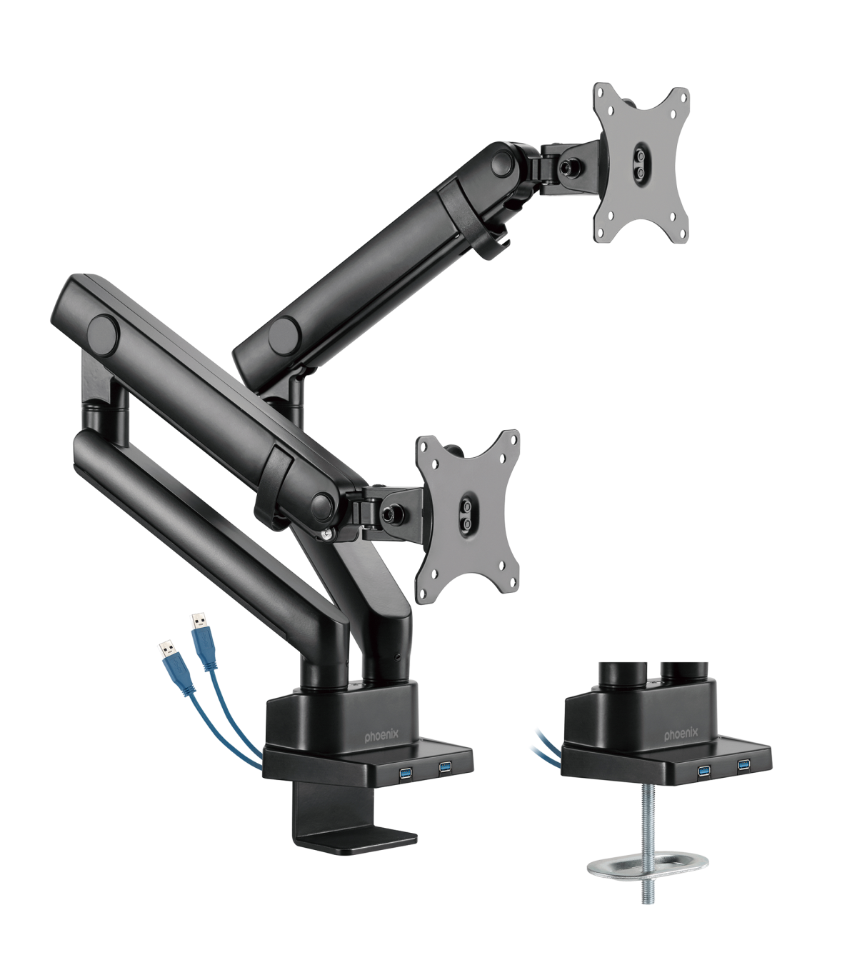 Phoenix mstand2 brazo articulado resorte de gas para doble monitor hasta 27 vesa 75 x 75 - 100 x 100 incluye 2 usb