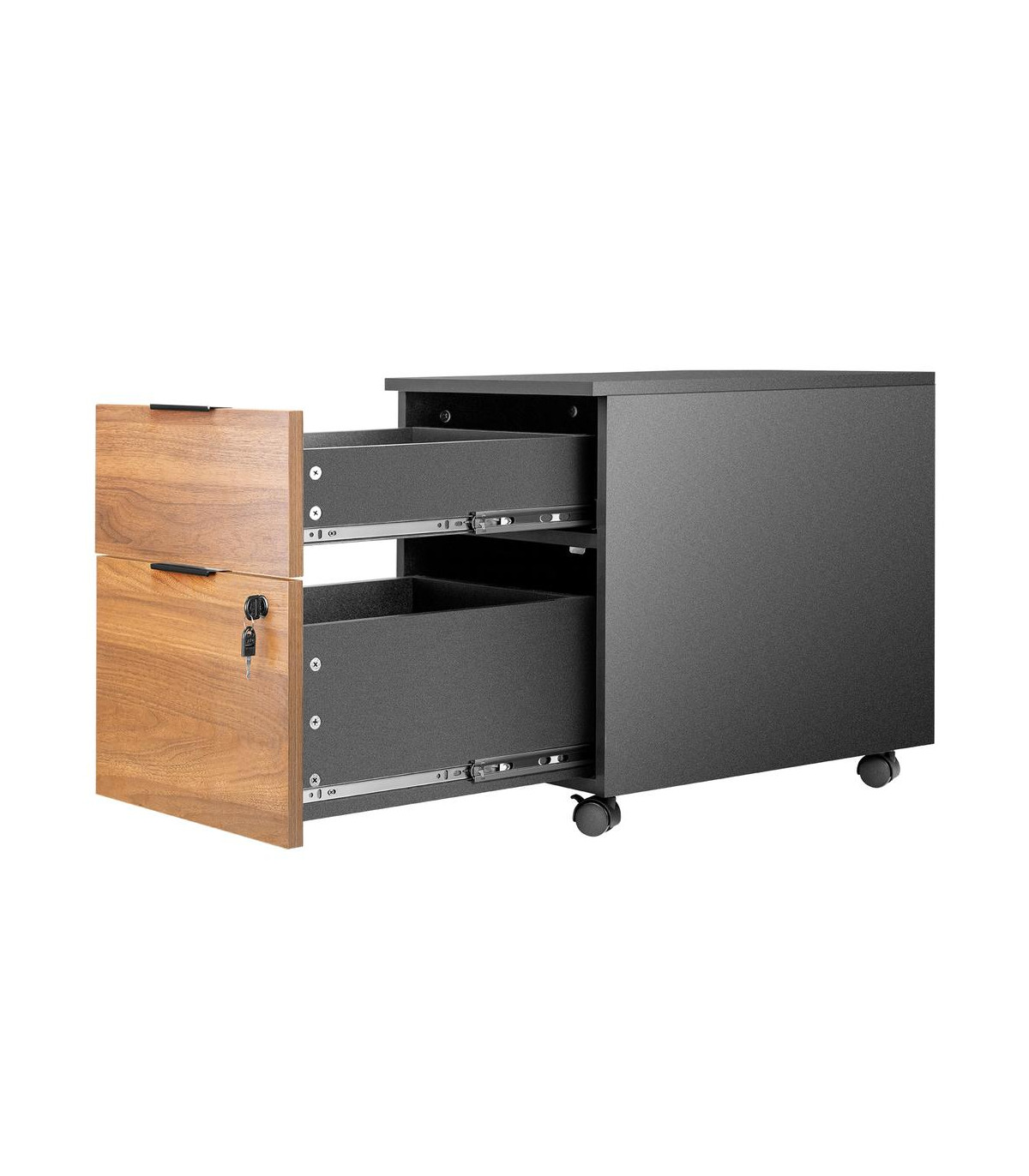 Cajonera phoenix artisan combinación negro y madera nogal