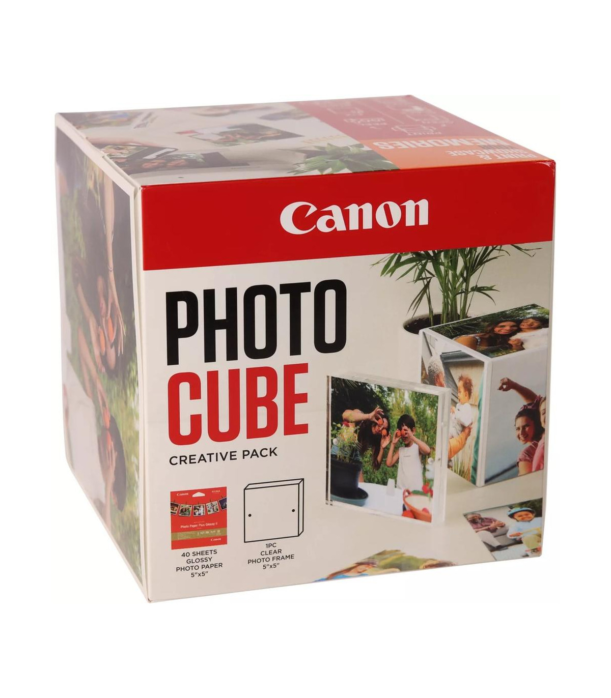 Papel canon pp - 201 5x5 pulgadas (40 hojas) + marco fotos xlboom acrílico 13x13cm + photo cube white - creative pack last - ora