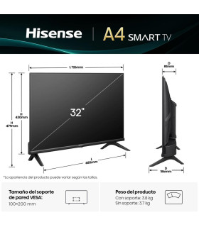 Tv hisense 32 pulgadas led hd ready - 32a4q - smart tv